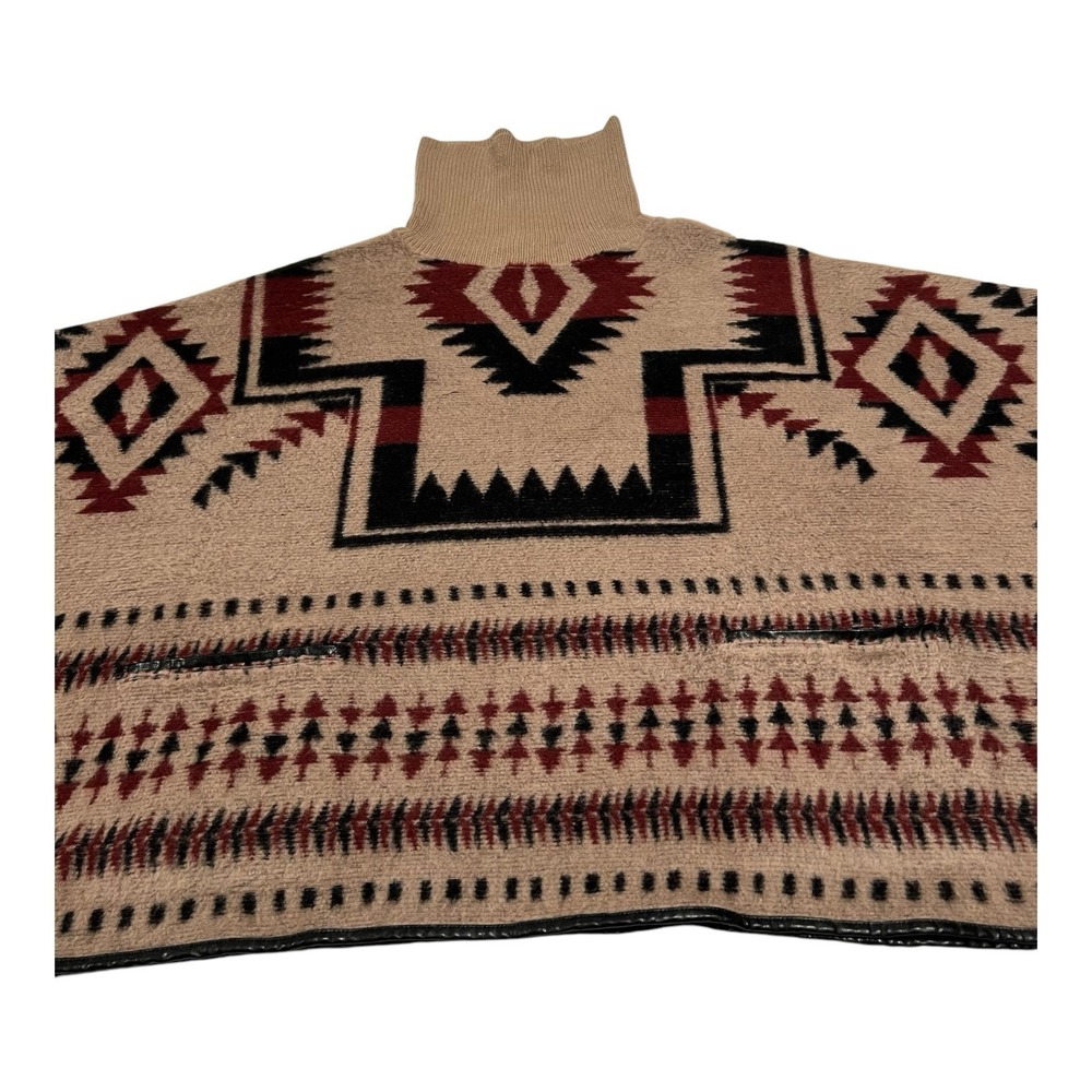 Lucky Brand Aztec Wool Blend Poncho Sweater One Size Turtle Neck NWT